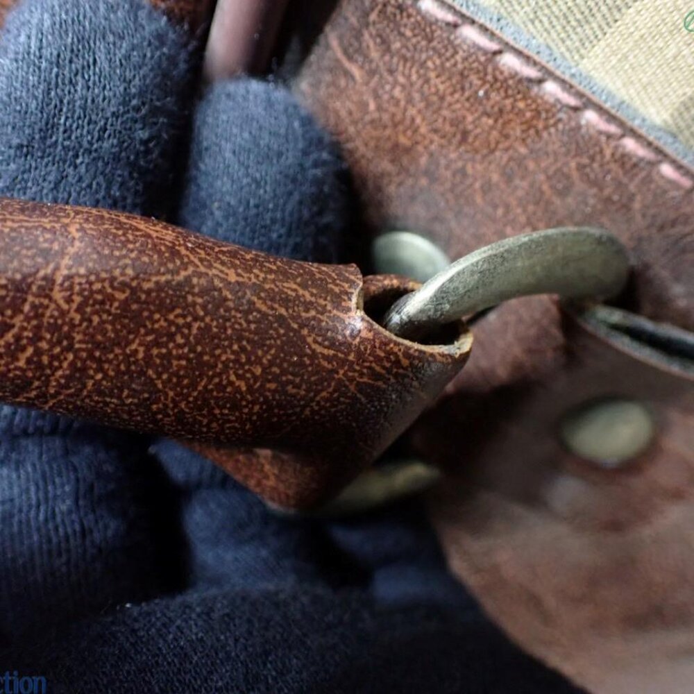 Burberry Tan Plaid Canvas and Brown Leather Duffel Bag - Picture 6 of 7